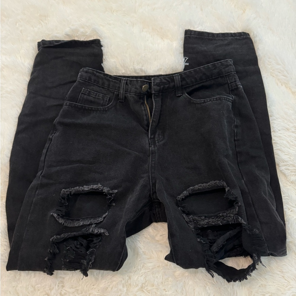 Black Wide and Ripped Jeans